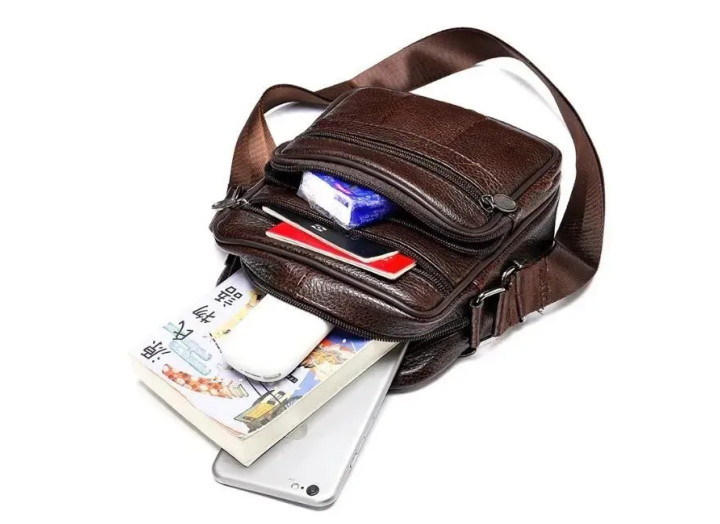 Чоловіча шкіряна сумка через плече Vintage 14987 коричнева — фото 3