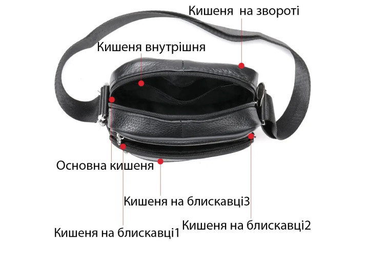 Компактна чоловіча шкіряна сумка через плече Vintage 14992 чорна для щоденного використання — фото 7