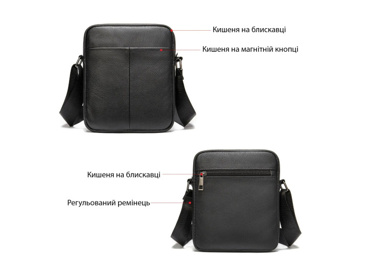 Чоловіча вертикальна шкіряна сумка через плече Vintage 14994 чорна для документів і телефону — фото 7