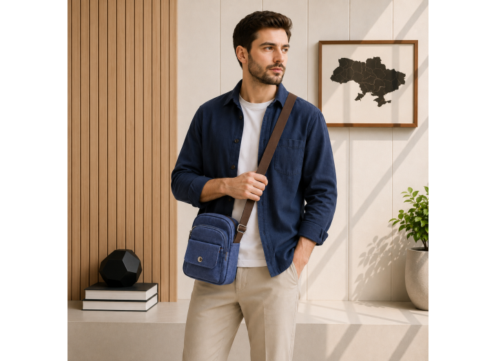 Мужская текстильная сумка через плечо Vintage 22221 синяя — фото 2