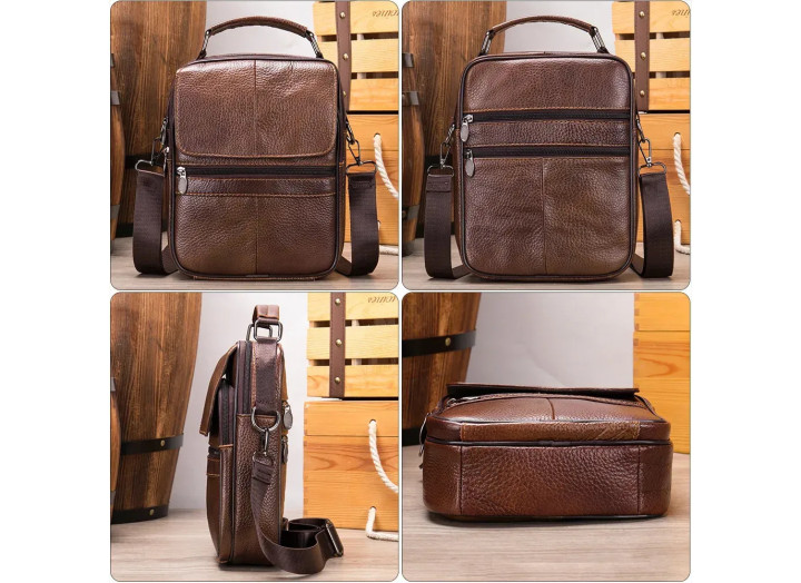 Чоловіча шкіряна сумка через плече Vintage 23160 коричнева — фото 6