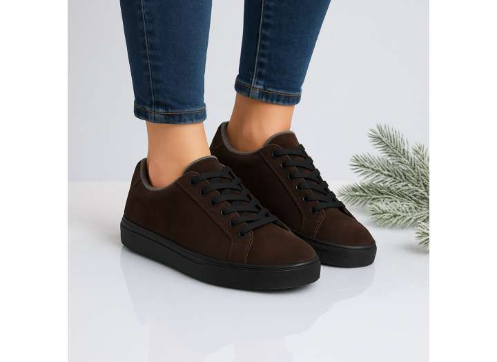 Жіночі зимові кросівки з вовною замша Kindzer LUX 5200 коричневі