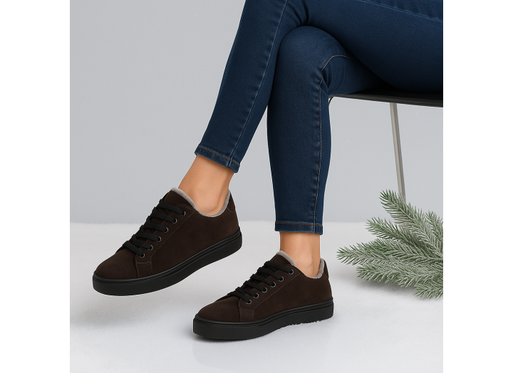 Жіночі зимові кросівки з вовною замша Kindzer LUX 5200 коричневі