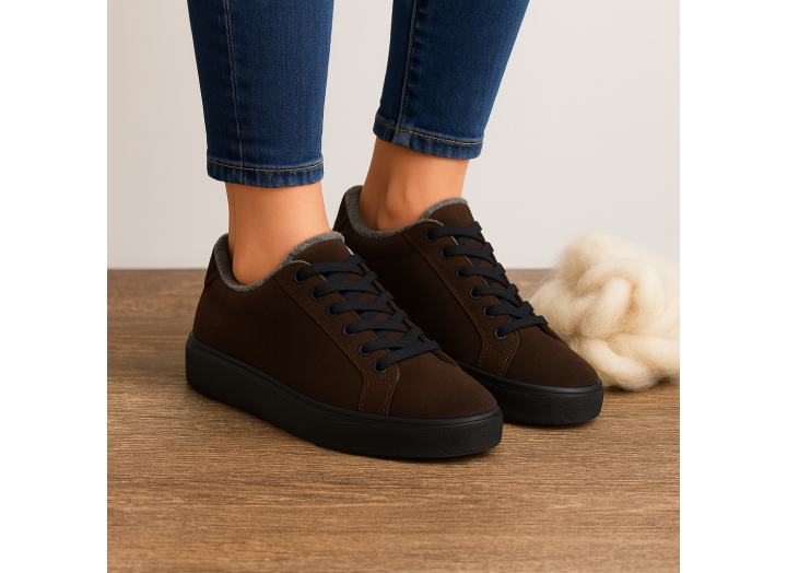 Жіночі зимові кросівки з вовною замша Kindzer LUX 5200 коричневі