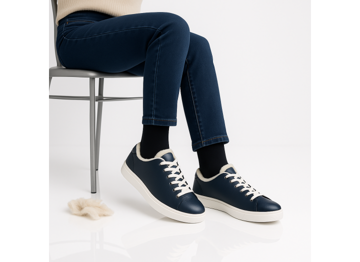 Жіночі зимові кросівки з вовною шкіряні Kindzer LUX 5202 темно-сині