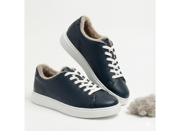 Жіночі зимові кросівки з вовною шкіряні Kindzer LUX 5202 темно-сині