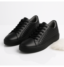 Жіночі зимові кросівки з вовною шкіряні Kindzer LUX 5204 чорні