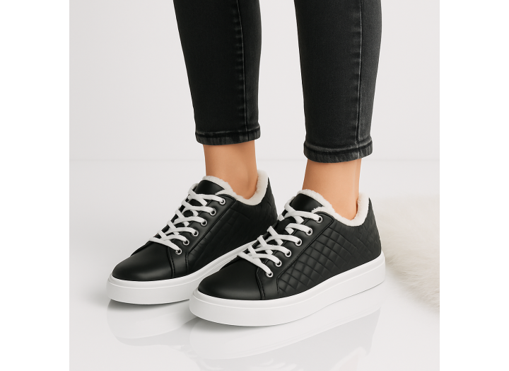 Жіночі зимові кросівки з вовною шкіряні Kindzer LUX 5205 чорні