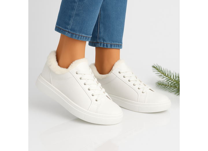 Жіночі зимові кросівки з вовною шкіряні Kindzer LUX 5206 білі