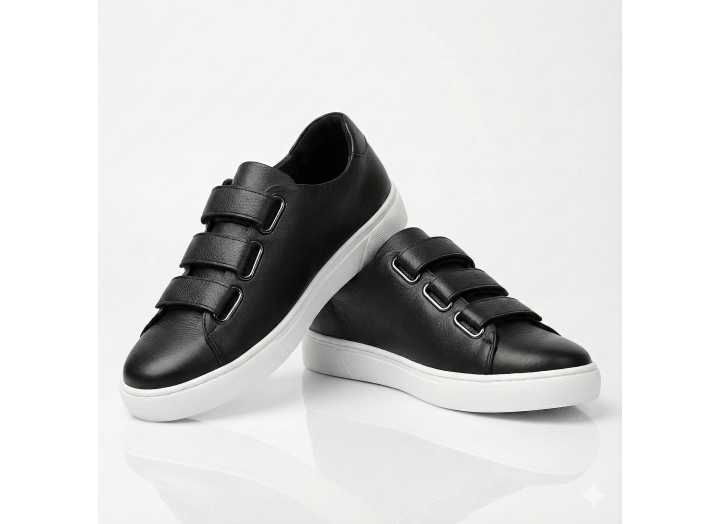 Жіночі зимові кросівки з вовною шкіряні на липучках Kindzer LUX 5208 чорні