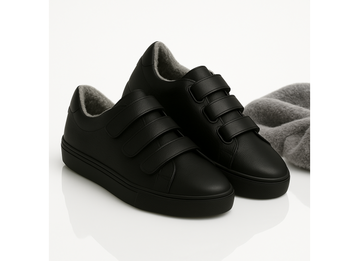 Жіночі зимові кросівки з вовною шкіряні на липучках Kindzer LUX 5209 чорні