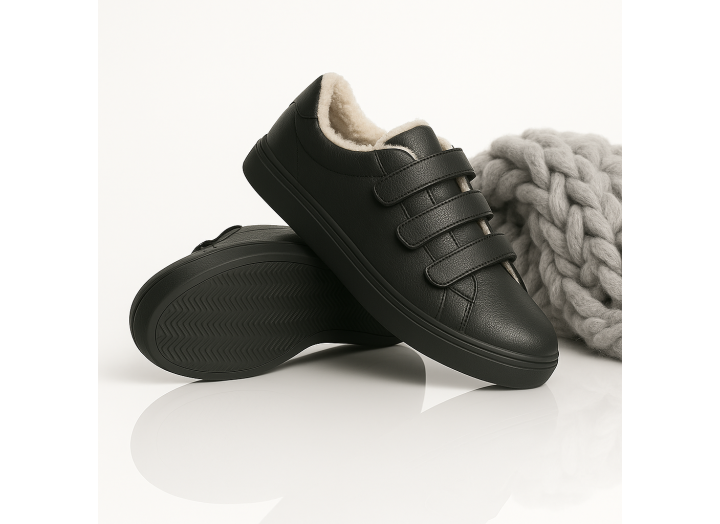 Жіночі зимові кросівки з вовною шкіряні на липучках Kindzer LUX 5209 чорні