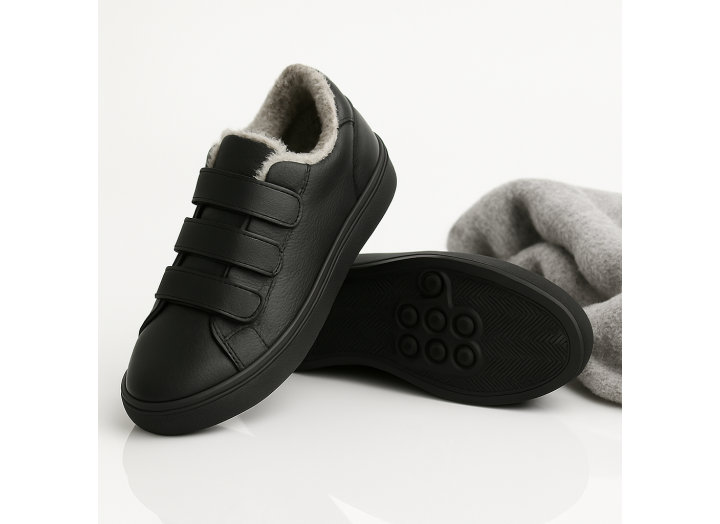 Жіночі зимові кросівки з вовною шкіряні на липучках Kindzer LUX 5209 чорні