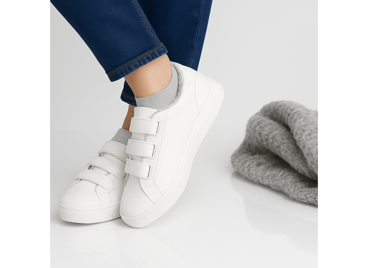 Жіночі зимові кросівки з вовною шкіряні на липучках Kindzer LUX 5210 білі