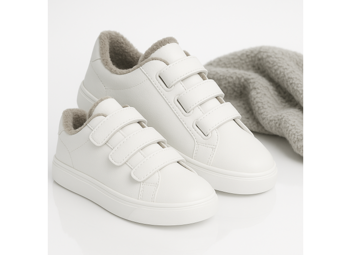 Жіночі зимові кросівки з вовною шкіряні на липучках Kindzer LUX 5210 білі