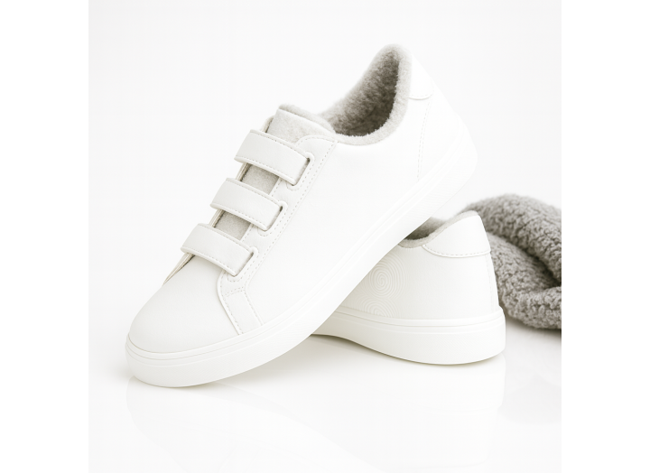 Жіночі зимові кросівки з вовною шкіряні на липучках Kindzer LUX 5210 білі