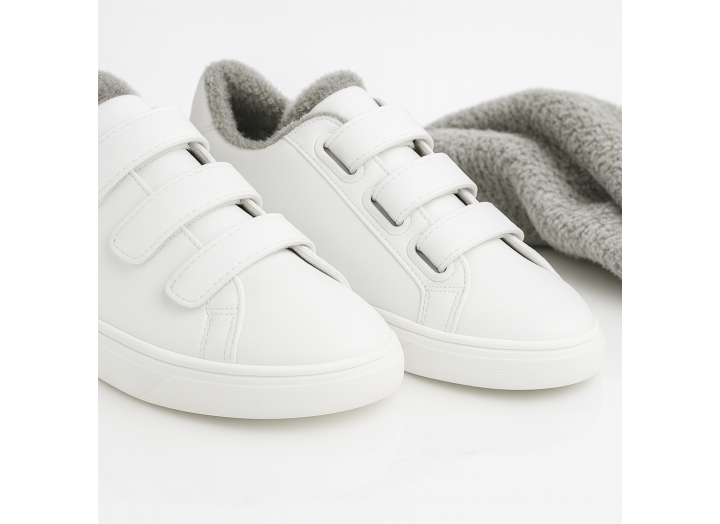 Жіночі зимові кросівки з вовною шкіряні на липучках Kindzer LUX 5210 білі