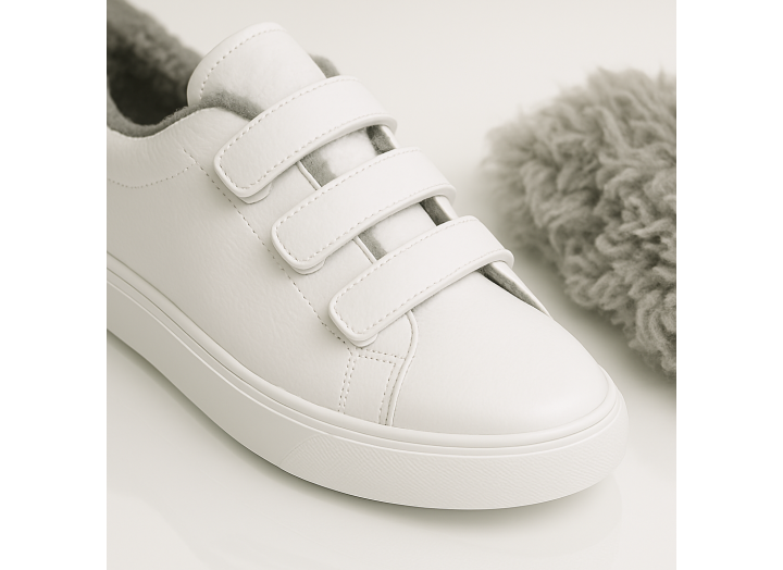 Жіночі зимові кросівки з вовною шкіряні на липучках Kindzer LUX 5210 білі