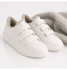 Жіночі зимові кросівки з вовною шкіряні на липучках Kindzer LUX 5210 білі