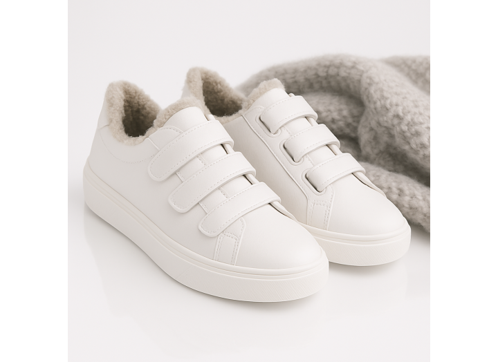 Жіночі зимові кросівки з вовною шкіряні на липучках Kindzer LUX 5210 білі