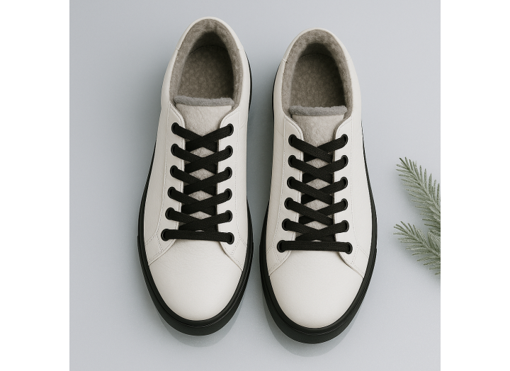 Жіночі зимові кросівки з вовною шкіряні Kindzer LUX 5211 білі з чорними шнурками