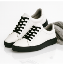 Жіночі зимові кросівки з вовною шкіряні Kindzer LUX 5211 білі з чорними шнурками