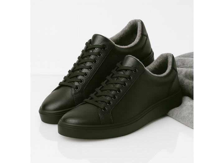 Жіночі зимові кросівки з вовною шкіряні Kindzer LUX 5212 чорні