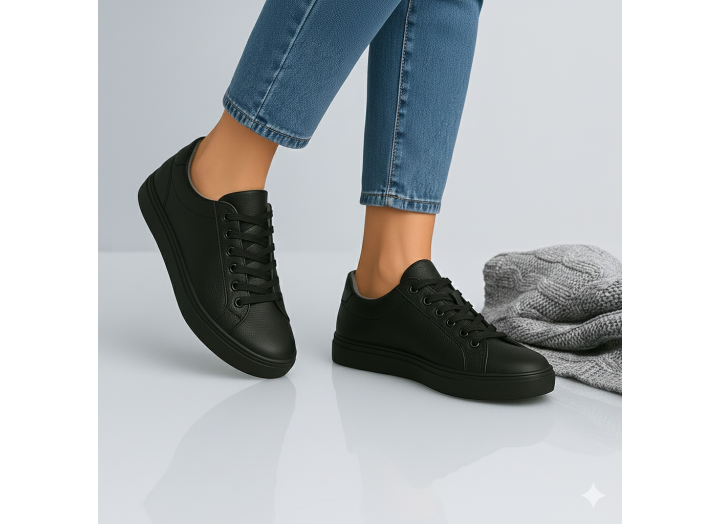 Жіночі зимові кросівки з вовною шкіряні Kindzer LUX 5212 чорні